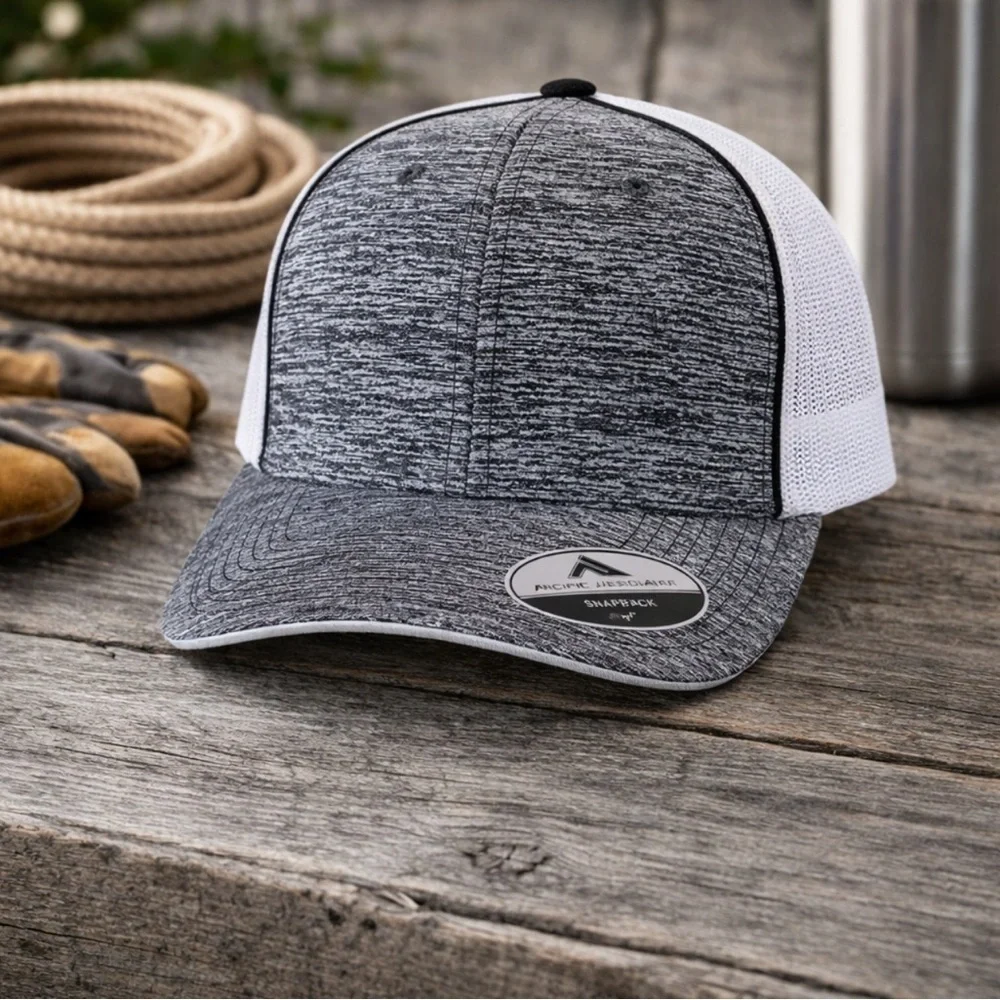 New Pacific Headwear Aggressive Heather Trucker Curved Snapback Cap 106C